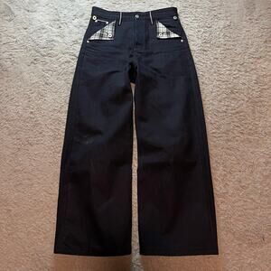 Japanese Raw Selvedge Denim Baggy Wide Leg Bootcut Navy Blue Denim Jeans Size 32